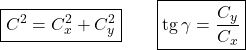 \[\boxed{C^2 = C_x^2 + C_y^2} \qquad \boxed{\text{tg}\,\gamma = \frac{C_y}{C_x}}\]