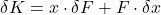 \delta K = x \cdot \delta F + F \cdot \delta x