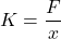 K = \dfrac{F}{x}